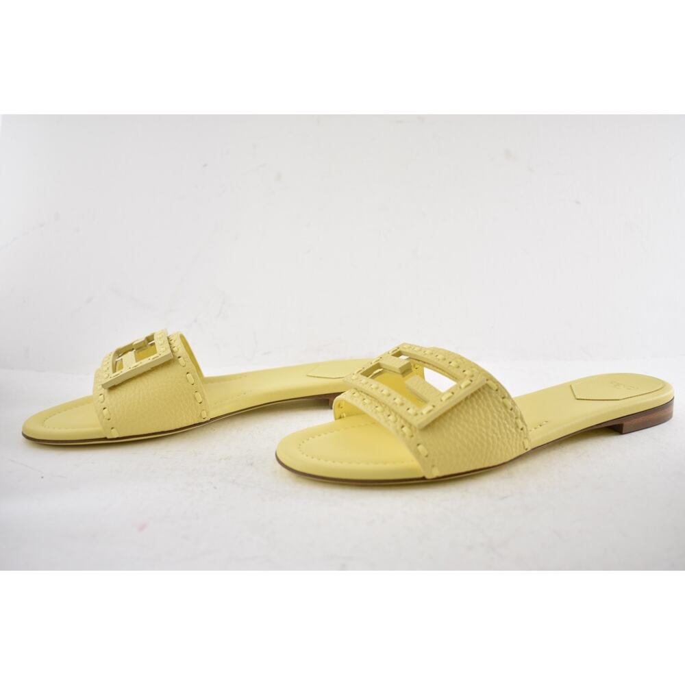 Fendi Baguette Light Yellow Leather FF Monogram Logo Mule Slide Flat Sandal 39 - Picture 16 of 16